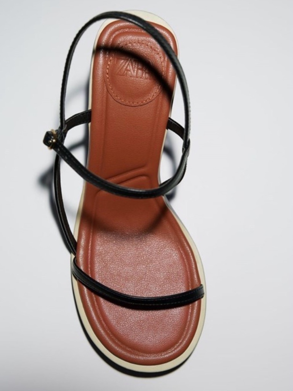 Zara Black Strap Sandal with Burnt Orange/Brown Footbed and Cream Edge
